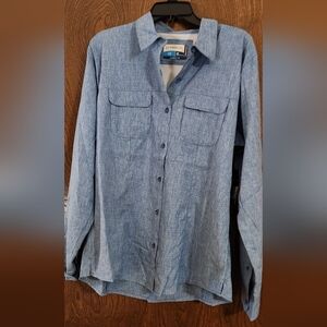 Magellan Outdoors Heather Blue Button Down Fishing Shirt, UPF 30, NWT